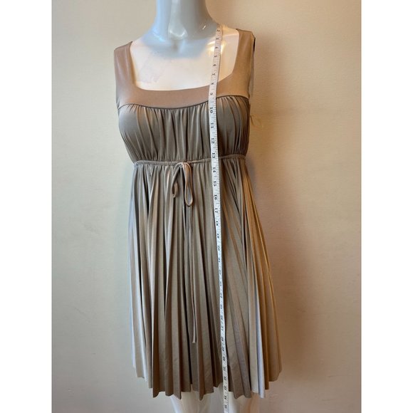 Mai Tai Womens Pleated Mini Dress D3287CA Tie Waist Square Neck Brown SZ Medium - Picture 3 of 5